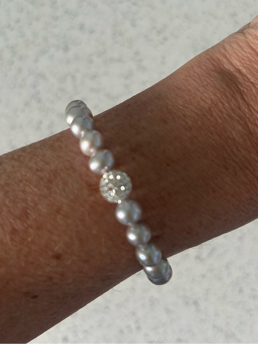 Gray “Pearl” Stretch Bracelet with Crystal accents